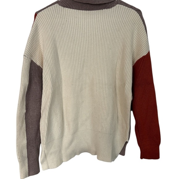 C+D+M Womens M Cream Colorblock Cable Knit Tunic Sweater Turtleneck Long Sleeve - Picture 3 of 3